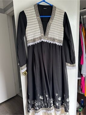 Pakistani Black and Cream Embroidered dress